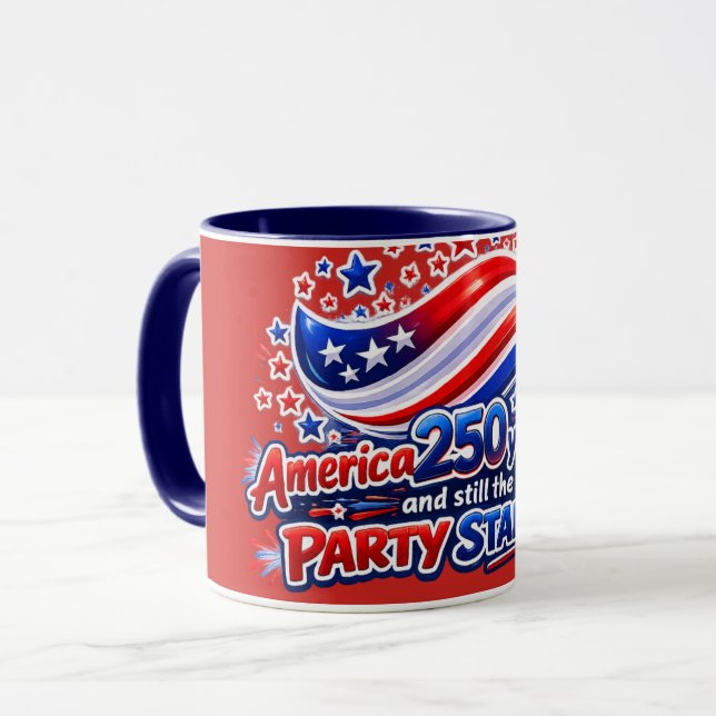 Amerika 250 år senare fortfarande festens arrangör mugg (Framsida vänster)