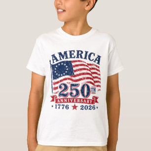Amerika 250 Barn T-Shirt Patriotisk 1776-2026 Tee