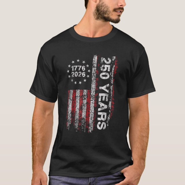 Amerika, 250:e födelsedag USA, Flagga 250 år. T Shirt (Framsida)
