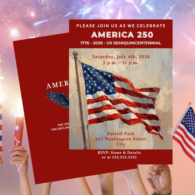 AMERIKA 250 Fjärde juli-firande Inbjudningar (AMERICA 250 July 4th Party Invitation)