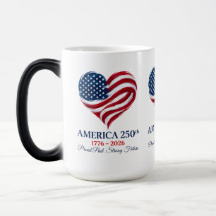 Amerika 250 Flagga Hjärta 1776-2026 Färgförändrand Magisk Mugg