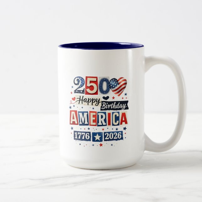 Amerika 250 Glad födelsedag | 4 juli 2026 Två-Tonad Mugg (Höger)