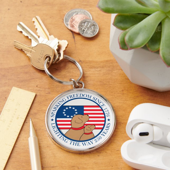 Amerika 250 Gnista Frihet Rund Silverfärgad Nyckelring (Skrivbord)