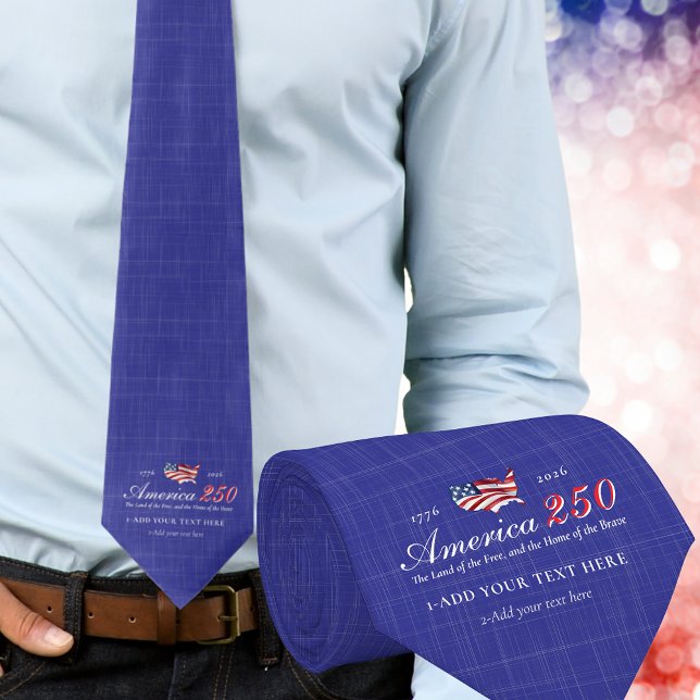 Amerika 250 Land Av Fri Hem Modig Patriotisk Blå Slips (America 250 Land of Free Home Brave Patriotic America Anthem Independence Day Keepsake Blue Neck Tie)