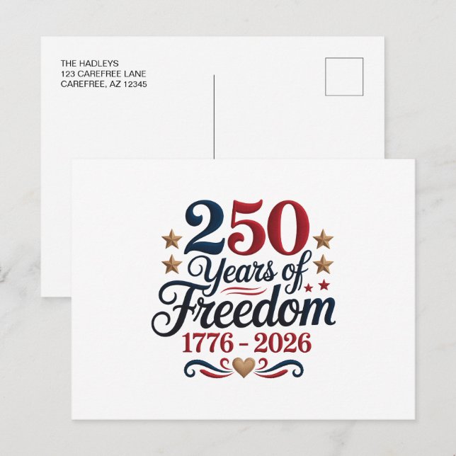 Amerika 250 meddelande vykort (Fram/baksida)
