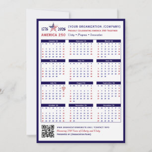 Amerika 250 Patriotic Blue 2026 Calendar Keepsak