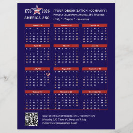 Amerika 250 Patriotic Blue 2026 Calendar Keepsak Reklamblad
