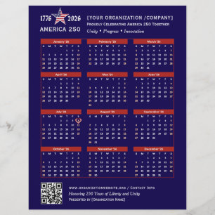 Amerika 250 Patriotic Blue 2026 Calendar Keepsak Reklamblad