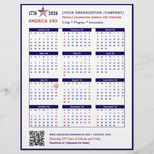 Amerika 250 Patriotic Blue 2026 Calendar Keepsak Reklamblad