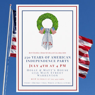 Amerika 250 Patriotisk Krans Grandmillennial 1776 Inbjudningar
