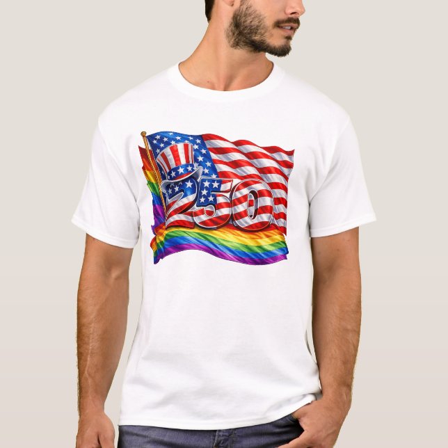 Amerika 250 Pride Flagga T Shirt (Framsida)