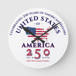 Amerika 250 United Stater Patriotic Keepsaki Gift Rund Klocka