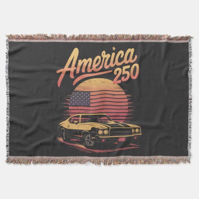 Amerika 250 US Retro Solnedgång Filt (Framsidan)