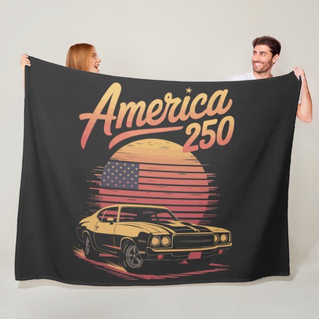 Amerika 250 US Retro Solnedgång Fleecefilt (På plats)