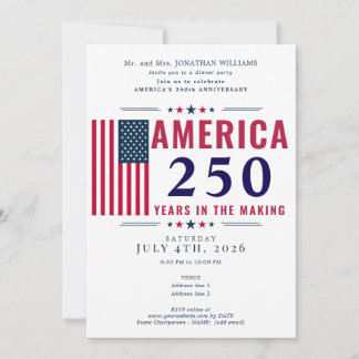 Amerika 250 USA Flag Patriotisk 4 juli Formell Inbjudningar