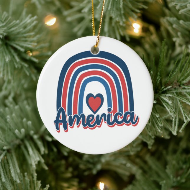 Amerika 4:e juli Firande Rainbow USA Julgransprydnad Keramik (Träd)