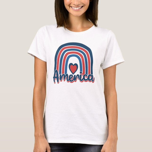 Amerika 4:e juli Firande Rainbow USA T Shirt (Framsida)