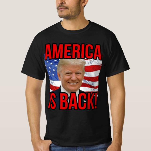 Amerika är Back Donald Trump American Flagga SOTU T Shirt (Framsida)