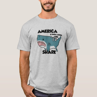 Amerika är en hajT-tröja, grå färg T-shirt