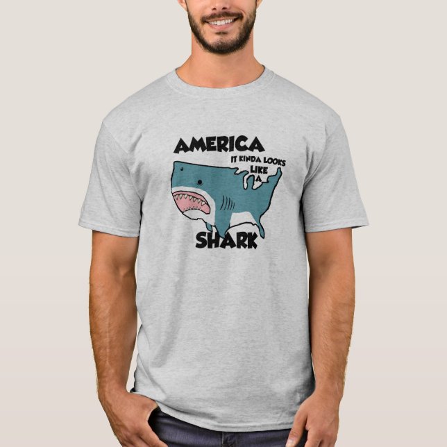 Amerika är en hajT-tröja, grå färg T-shirt (Framsida)