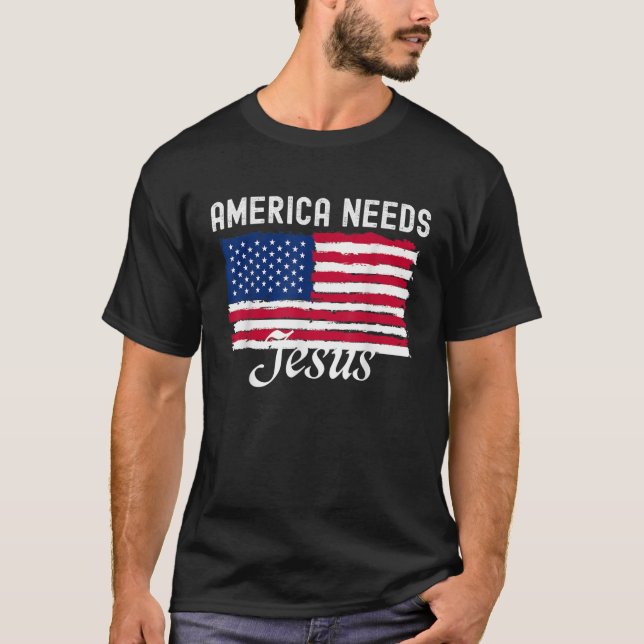 Amerika behöver Jesus Amerikanska Kärlek gud USA F T Shirt (Framsida)