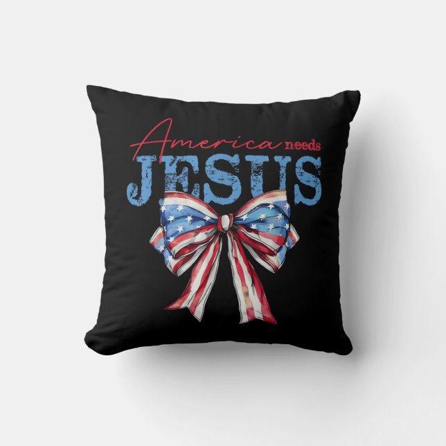 Amerika Behöver Jesus Kristna USA Flagga Coquette  Kudde (Framsida)