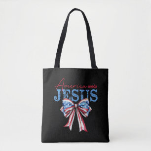 Amerika Behöver Jesus Kristna USA Flagga Coquette Tygkasse