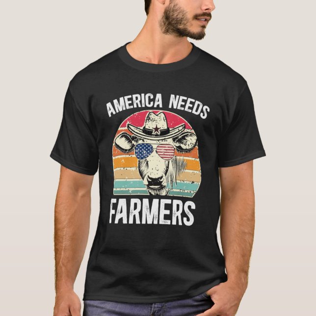 Amerika behöver jordbrukare som stöder Land i USA T Shirt (Framsida)