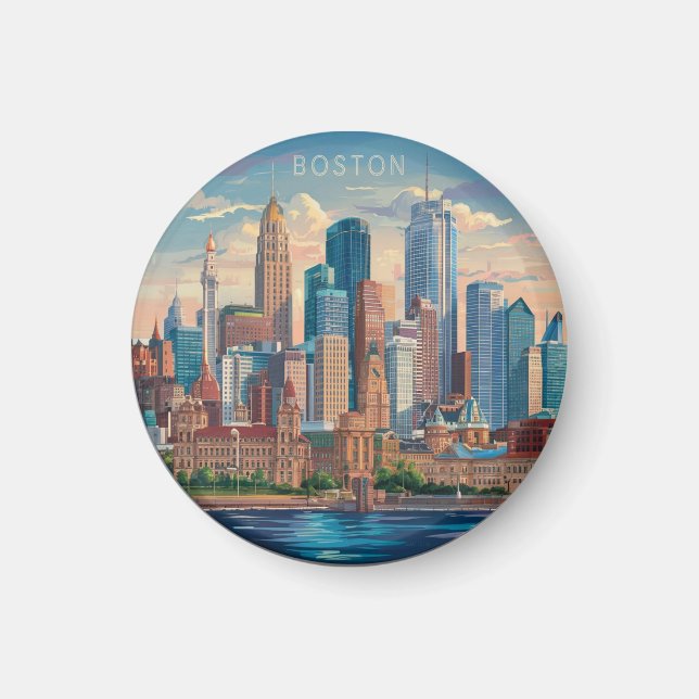 Amerika Boston City Skyline, Boston Ma Us Siluett Magnet (Framsidan)