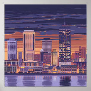 Amerika Boston City Skyline, Boston Ma Us Siluett Poster