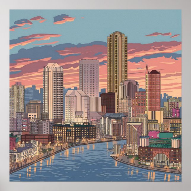 Amerika Boston City Skyline, Boston Ma Us Siluett Poster (Framsidan)