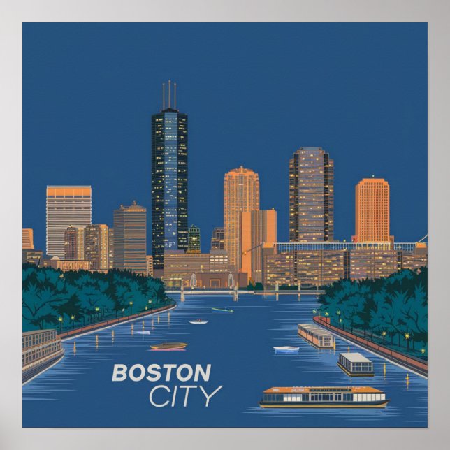 Amerika Boston City Skyline, Boston Ma Us Siluett Poster (Framsidan)