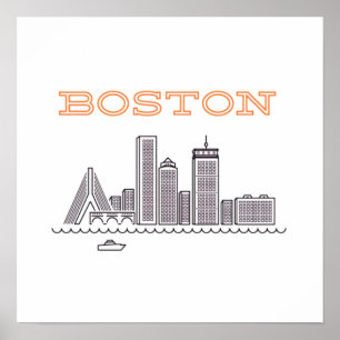 Amerika Boston City Skyline, Boston Ma Us Siluett Poster