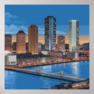 Amerika Boston City Skyline, Boston Ma Us Siluett Poster