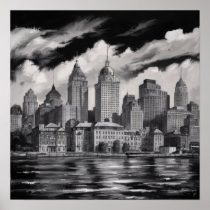 Amerika Boston City Skyline, Boston Ma Us Siluett Poster