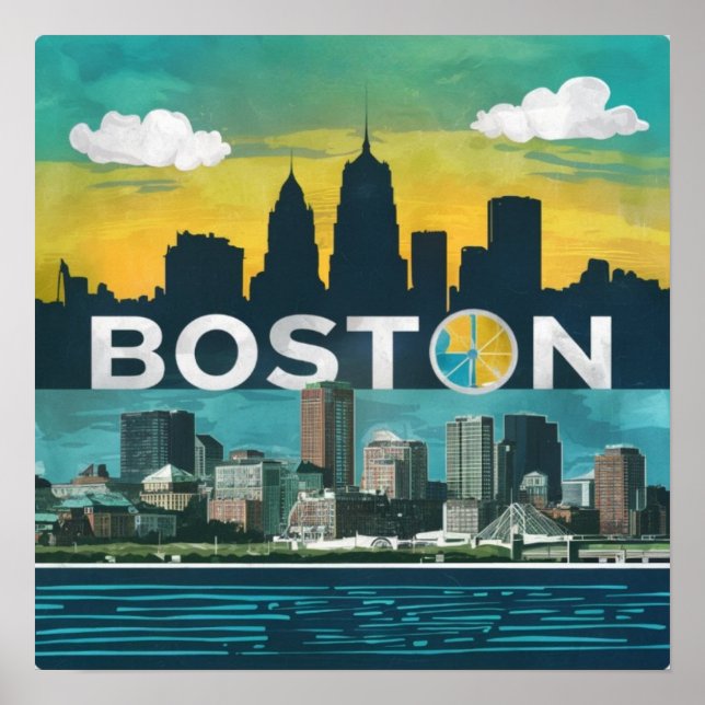 Amerika Boston City Skyline, Boston Ma Us Siluett Poster (Framsidan)