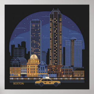 Amerika Boston City Skyline, Boston Ma Us Siluett Poster