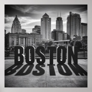 Amerika Boston City Skyline, Boston Ma Us Siluett Poster