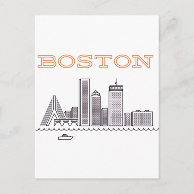 Amerika Boston City Skyline, Boston Ma Us Siluett Vykort (Framsida)