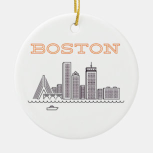 Amerika Boston Stadssiluett, Boston Ma Us Siluett Julgransprydnad Keramik