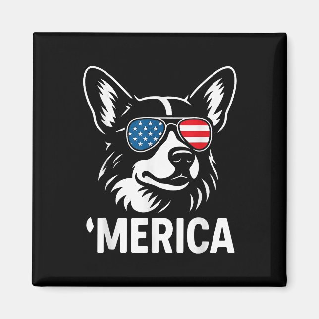 Amerika Corgi Oss Flagga Patriotisk 4:e Juli  Magnet (Framsidan)