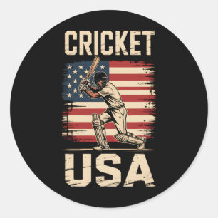 Amerika Cricket Amerikan Usa Spelare Män Kvinnor Runt Klistermärke