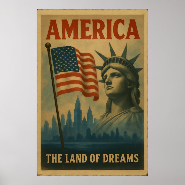 Amerika - delstaten Dreams, Vintage Poster (Framsidan)
