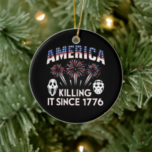 Amerika dödar det sedan 1776 Patriotisk skräck USA Julgransprydnad Keramik