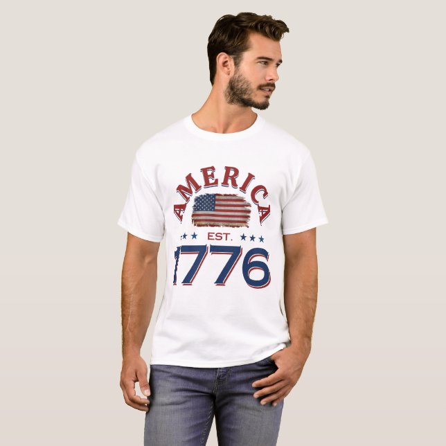 AMERIKA EST 1776 AMERIKANSK FLAGGA 4:E JULY EVENT T SHIRT (Hel framsida)