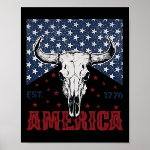 Amerika Est 1776 Cow Skull Funny 4:e juli Poster