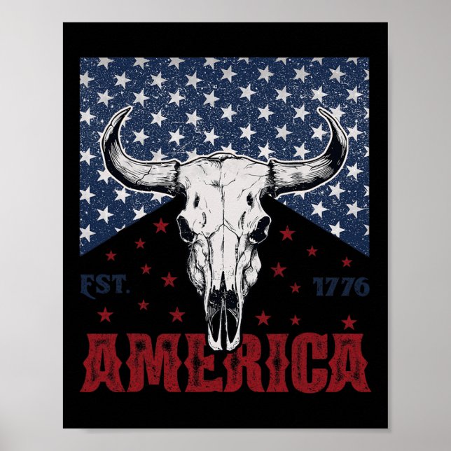 Amerika Est 1776 Cow Skull Funny 4:e juli Poster (Framsidan)