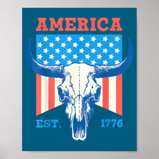 Amerika est 1776 vintage tjur skalle flagga 4 juli poster
