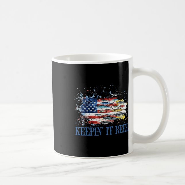 Amerika Fisk Flagga Håller Det Reel Retro 4:e Juli Kaffemugg (Höger)
