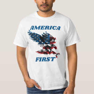 Amerika först med Blue Lettering och Eagle T Shirt